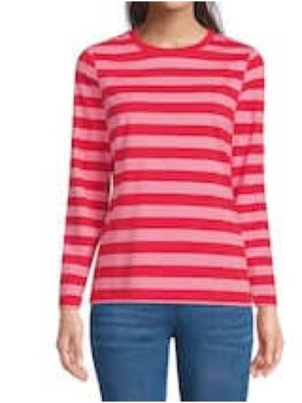 Land’s End NWT Women’s Long-Sleeve Crewneck Top in Hot Pink & Light Pink Stripes